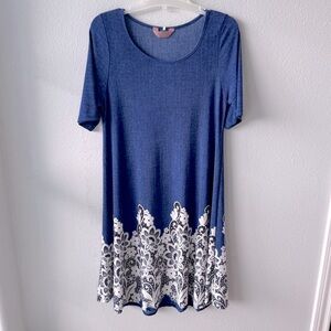 Casual Blue A-Line Mini Dress with Scoop Neck